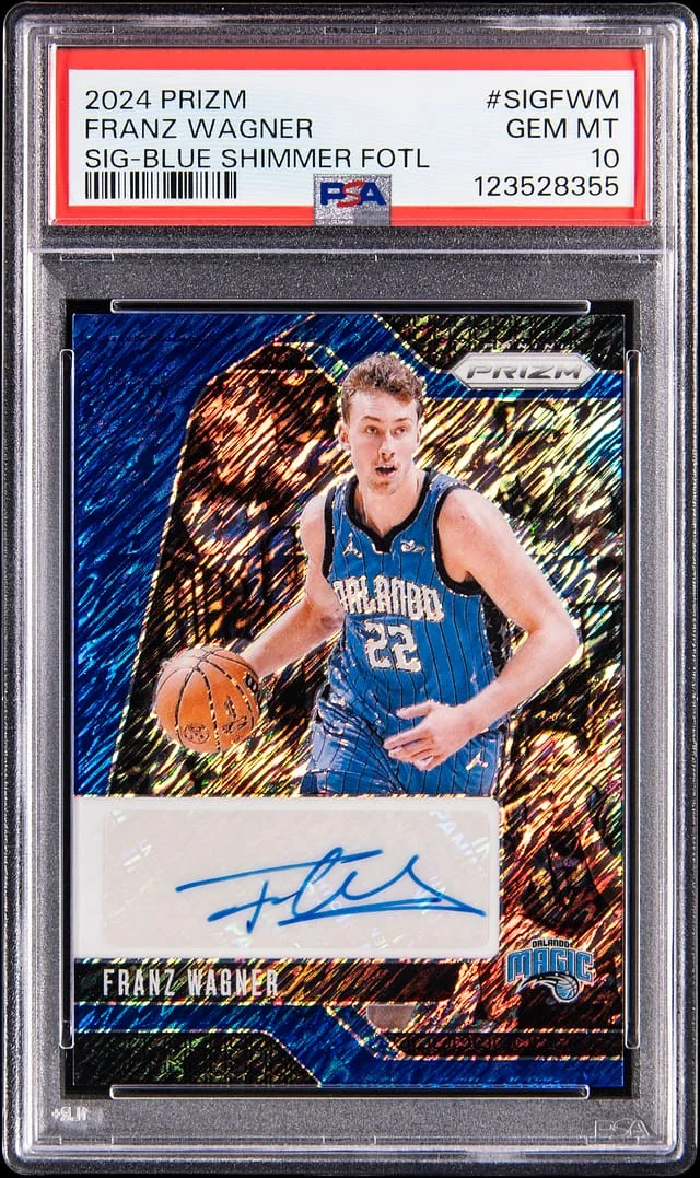 2024-25 Panini Prizm Franz Wagner Signature Blue Shimmer FOTL #SIG-FWM card image