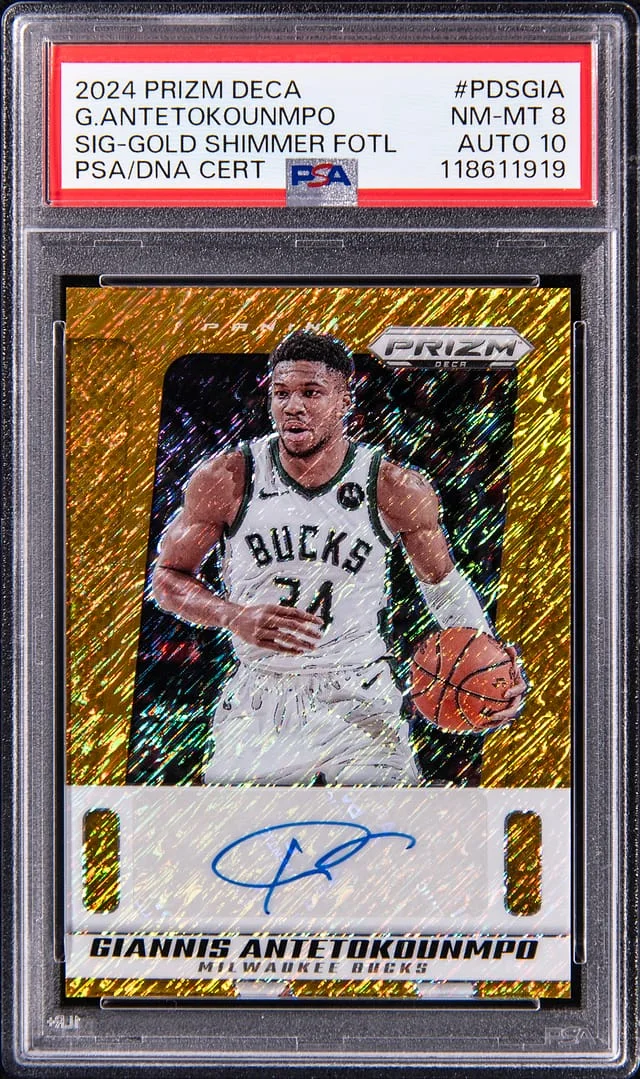 2024-25 Panini Prizm Giannis Antetokounmpo Deca Signatures Gold Shimmer FOTL Prizm #PDS-GIA card image