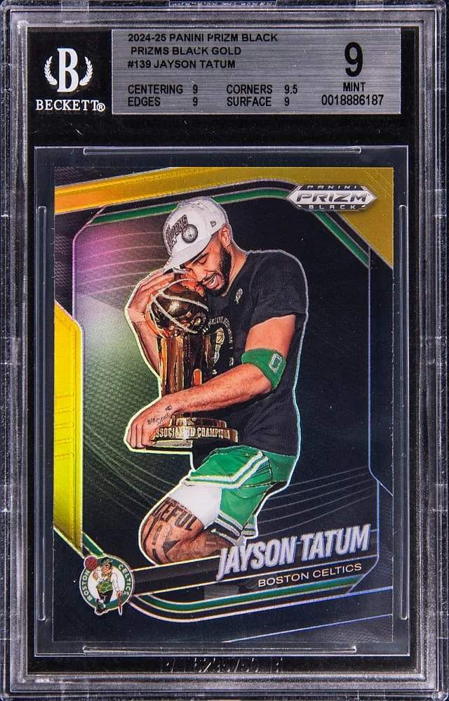 2024-25 Panini Prizm Jayson Tatum Black Black Gold Prizm #139 card image