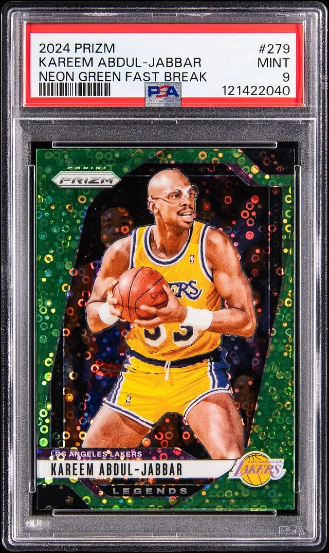 2024-25 Panini Prizm Kareem Abdul-Jabbar Neon Green Fast Break #279 card image