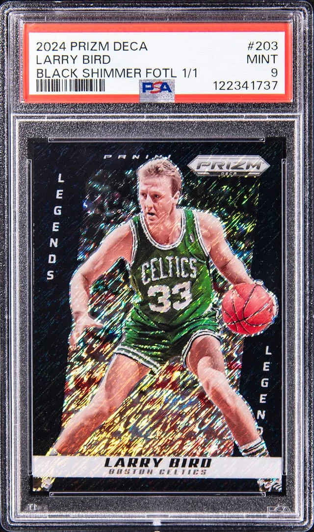2024-25 Panini Prizm Larry Bird Deca Black Shimmer FOTL #203 card image
