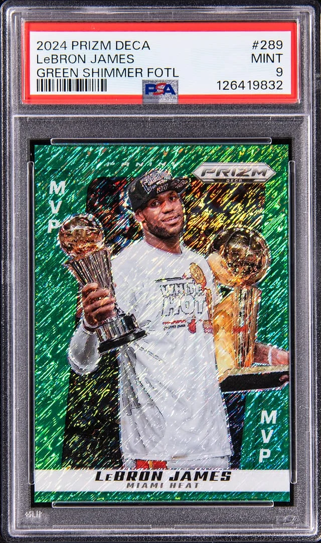 2024-25 Panini Prizm LeBron James Deca Green Shimmer Prizm 1st Off the Line (FOTL) #289 card image