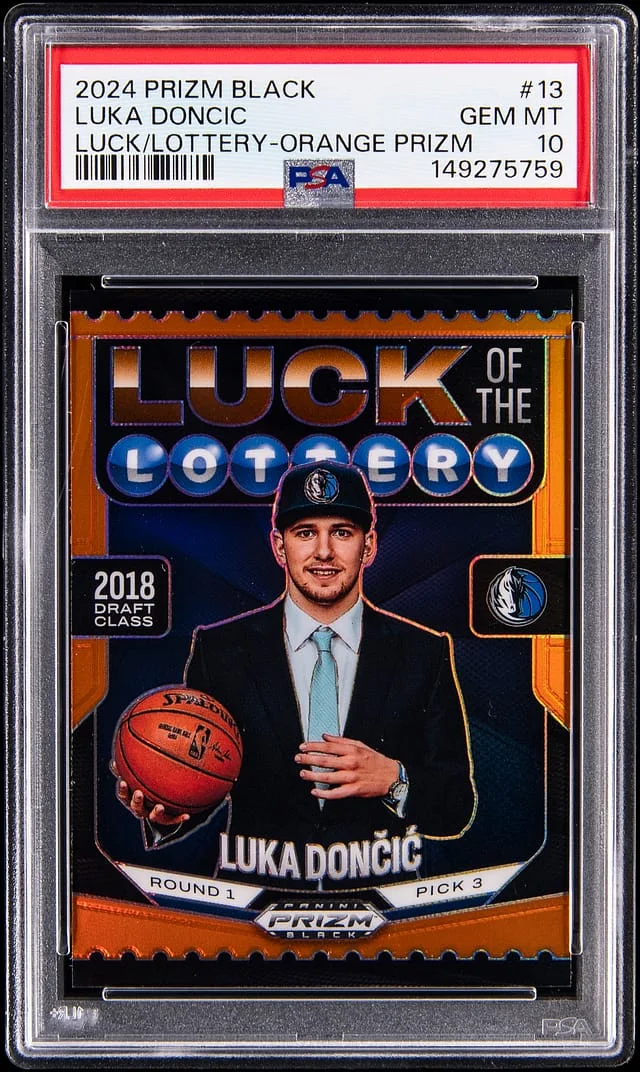 2024-25 Panini Prizm Luka Doncic Black Luck of the Lottery Orange Prizm #13 card image