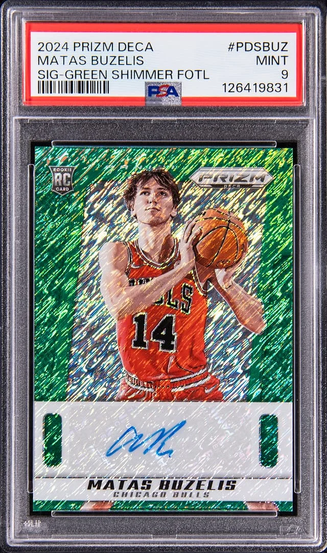 2024-25 Panini Prizm Matas Buzelis Deca Signatures Green Shimmer 1st Off the Line (FOTL) #PDS-BUZ card image