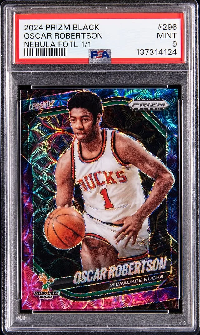 2024-25 Panini Prizm Oscar Robertson Black Nebula Prizm 1st Off The Line (FOTL) #296 card image