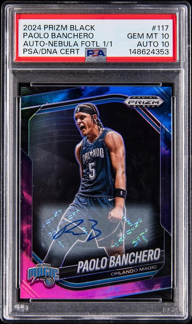 2024-25 Panini Prizm Paolo Banchero Black Autograph Nebula FOTL Prizm #117 card image
