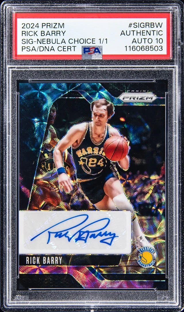2024-25 Panini Prizm Rick Barry Signatures Nebula Choice #SIG-RBW card image
