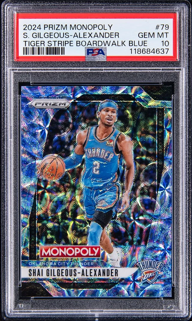2024-25 Panini Prizm Shai-Gilgeous Alexander Monopoly Tiger Stripe Boardwalk Blue #79 card image
