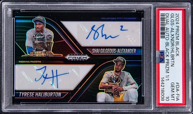 2024-25 Panini Prizm Shai Gilgeous-Alexander/Tyrese Haliburton Black Dual Autographs Black Prizm #DA-FIA card image