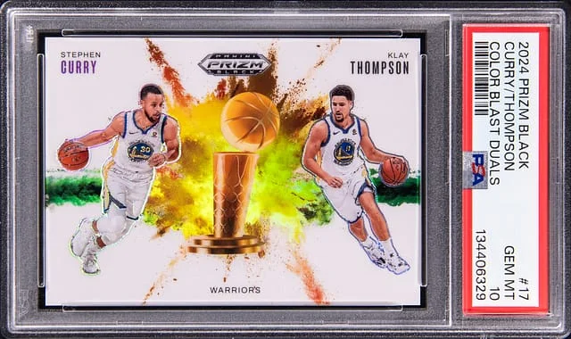 2024-25 Panini Prizm Stephen Curry/Klay Thompson Black Color Blast Duals #17 card image