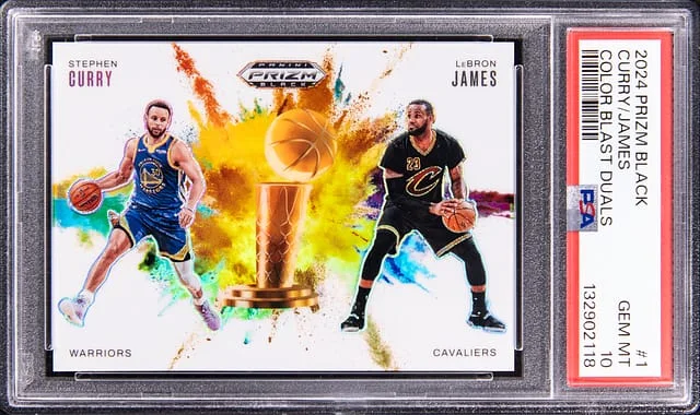 2024-25 Panini Prizm Stephen Curry/LeBron James Black Color Blast Duals #1 card image