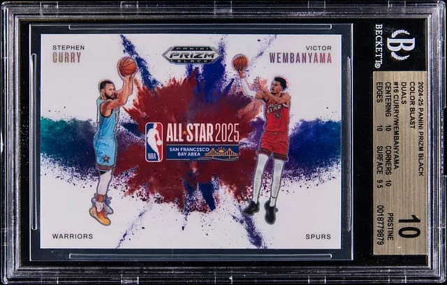 2024-25 Panini Prizm Stephen Curry/Victor Wembanyama Black Color Blast Dual #16 card image