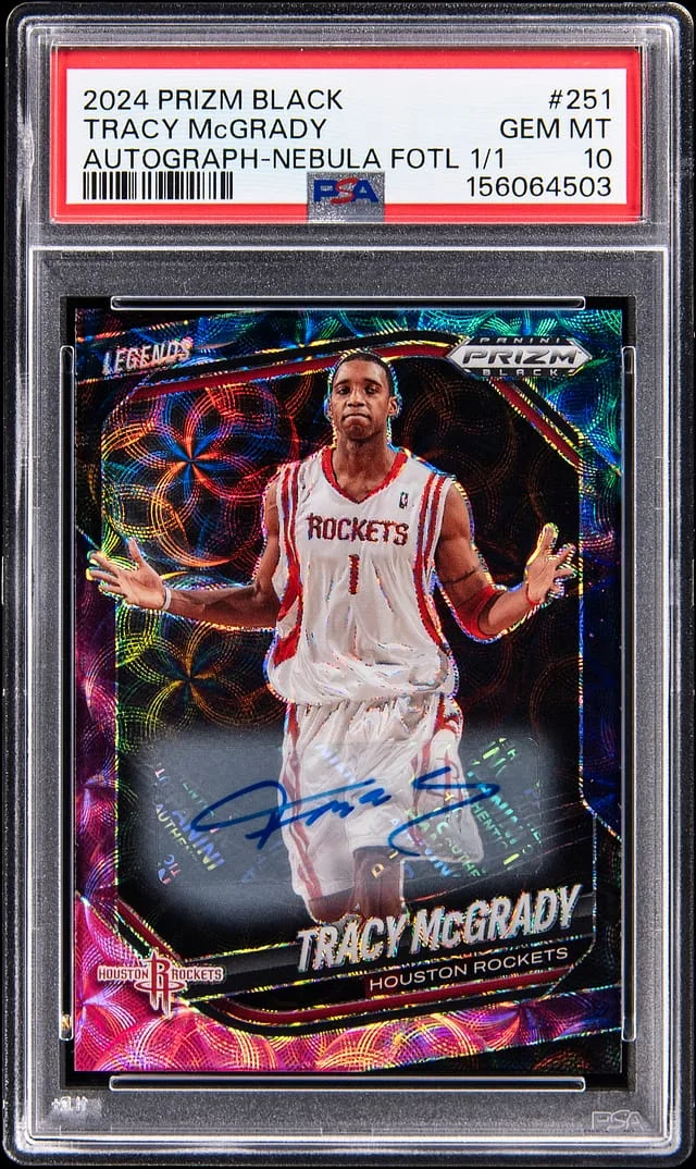 2024-25 Panini Prizm Tracy McGrady Black Autograph Nebula FOTL Prizm #251 card image