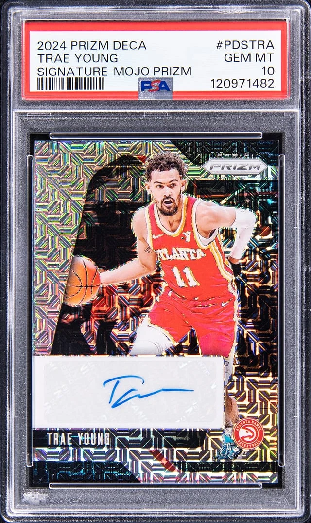 2024-25 Panini Prizm Trae Young Deca Signature Mojo Prizm #PDSTRA card image