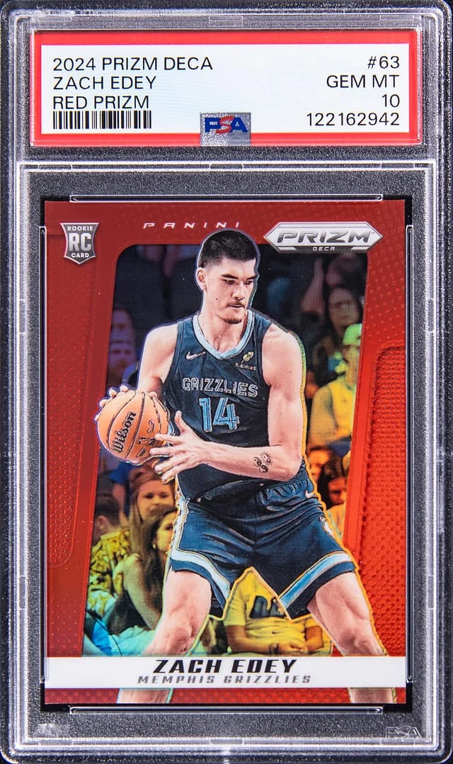 2024-25 Panini Prizm Zach Edey Deca Red Prizm #63 card image