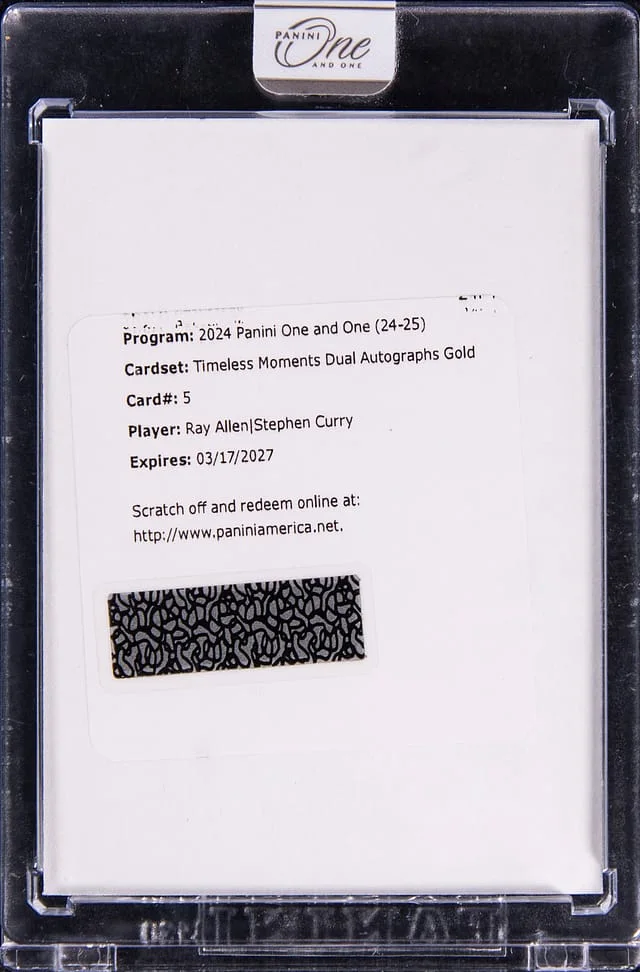 2024-25 Panini Ray Allen/Stephen Curry One & One Timeless Moments Dual Autographs Gold #5 card image