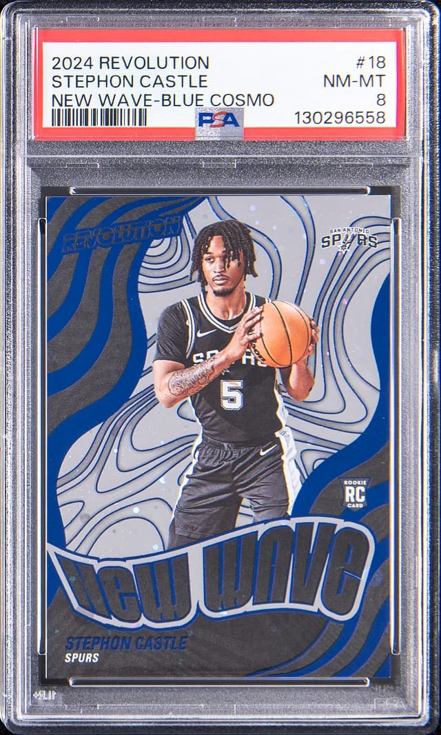2024-25 Panini Revolution Stephon Castle New Wave Blue Cosmo #18 card image