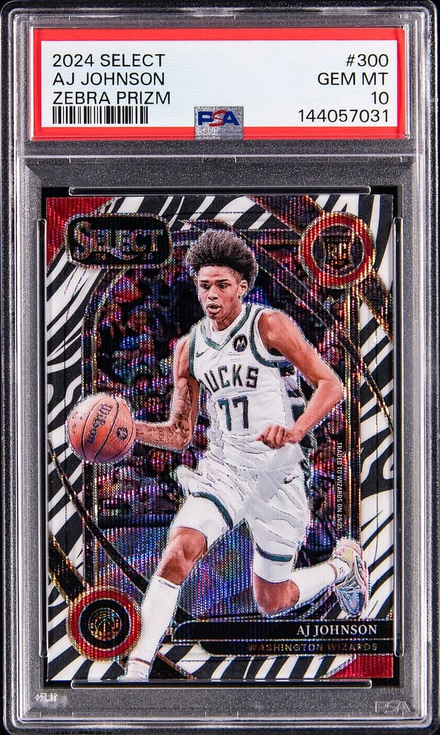 2024-25 Panini Select AJ Johnson Zebra Prizm #300 card image