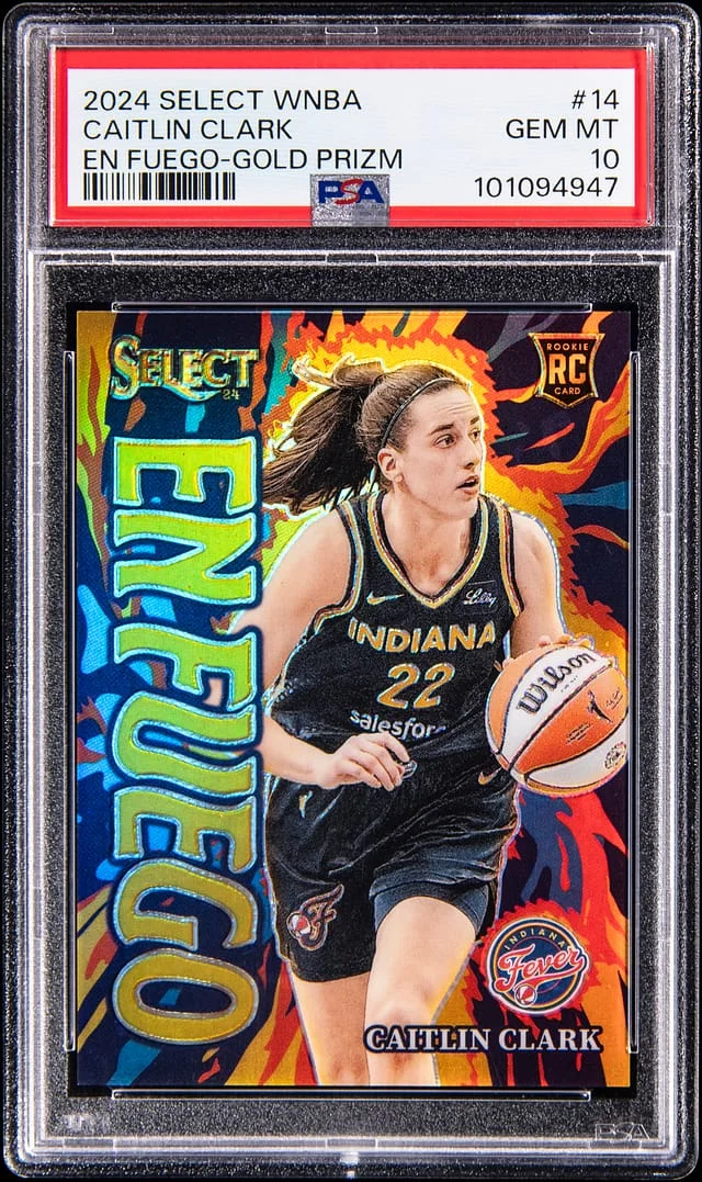 2024-25 Panini Select Caitlin Clark WNBA En Fuego-Gold Prizm #14 card image