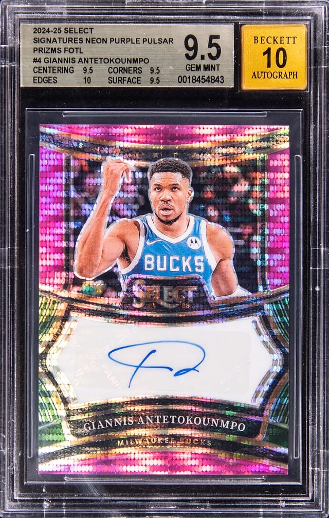 2024-25 Panini Select Giannis Antetokounmpo Signatures Neon Purple Pulsar Prizms FOTL #SIG-GIA card image