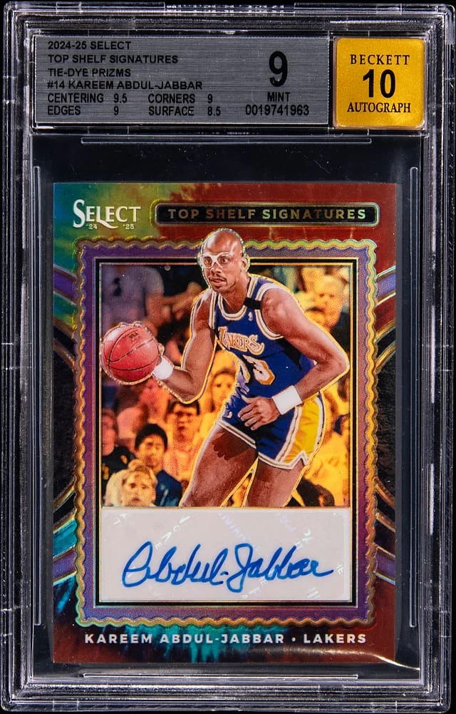 2024-25 Panini Select Kareem Abdul-Jabbar Top Shelf Signatures Tie-Dye Prizm #TSS-KAJ card image