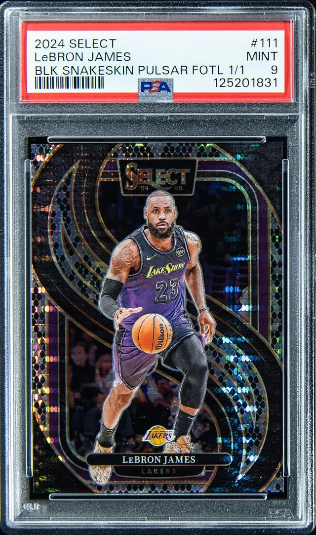 2024-25 Panini Select LeBron James Black Snakeskin Pulsar Prizm 1st Off the Line (FOTL) #111 card image