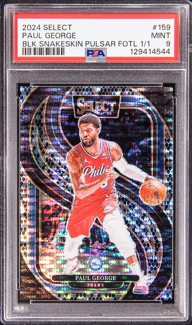 2024-25 Panini Select Paul George Black Snakeskin Pulsar FOTL #159 card image