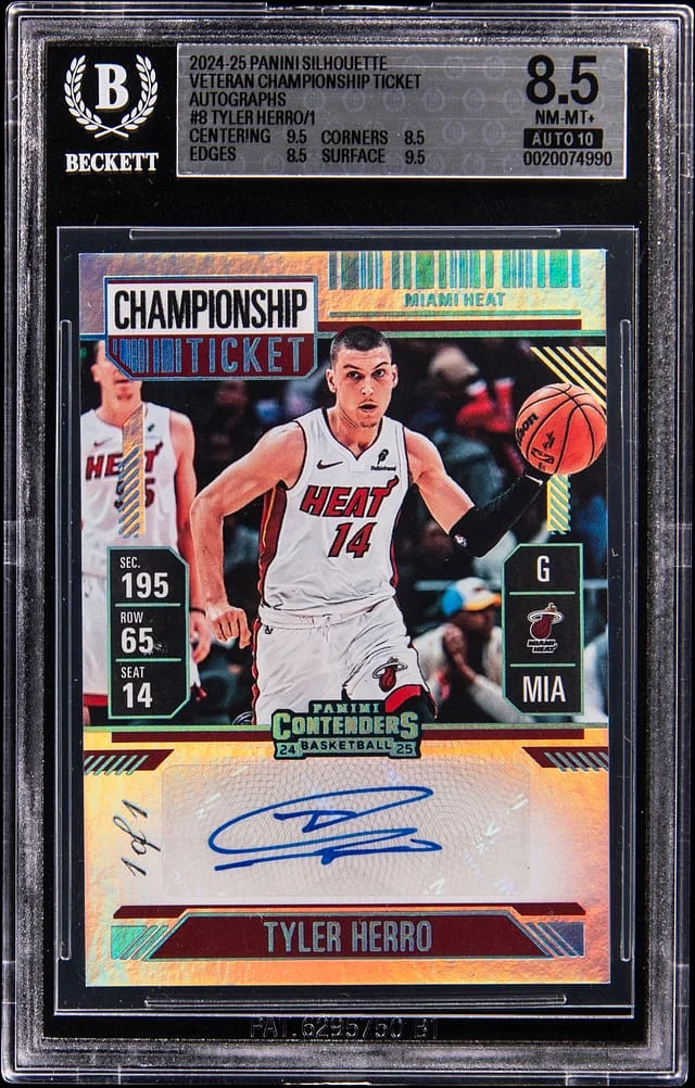 2024-25 Panini Tyler Herro Silhouette Veteran Championship Ticket Autographs #VST-HRO card image