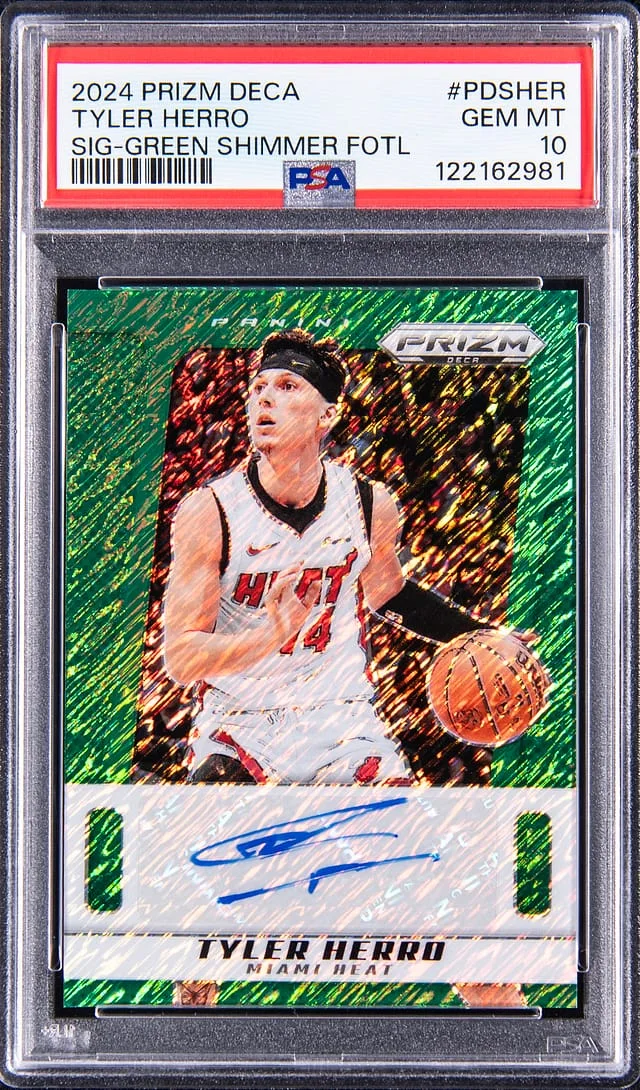 2024-25 Prizm Tyler Herro Deca Signature Green Shimmer FOTL #PDS-HER card image