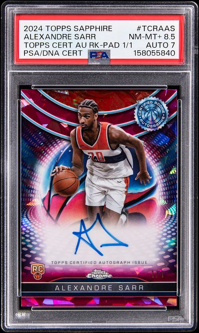 2024-25 Topps Alexandre Sarr Sapphire Topps Certified Autograph -Padparadscha 1/1 #TCRA-AS card image
