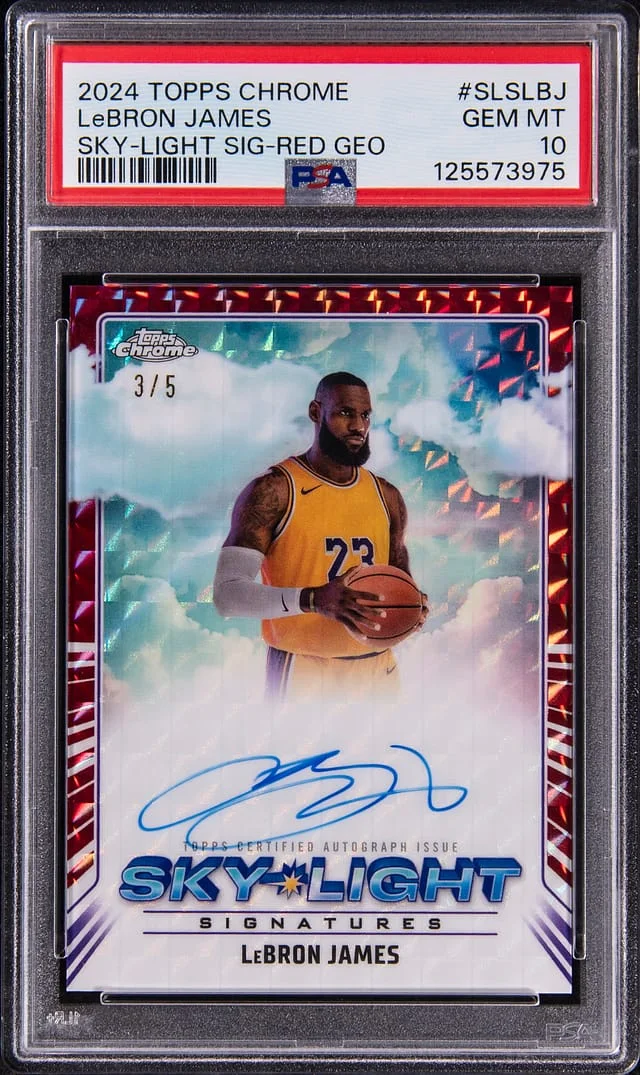 2024-25 Topps Chrome LeBron James Sky-Light Red Signatures Red Geometric #SLSLBJ card image