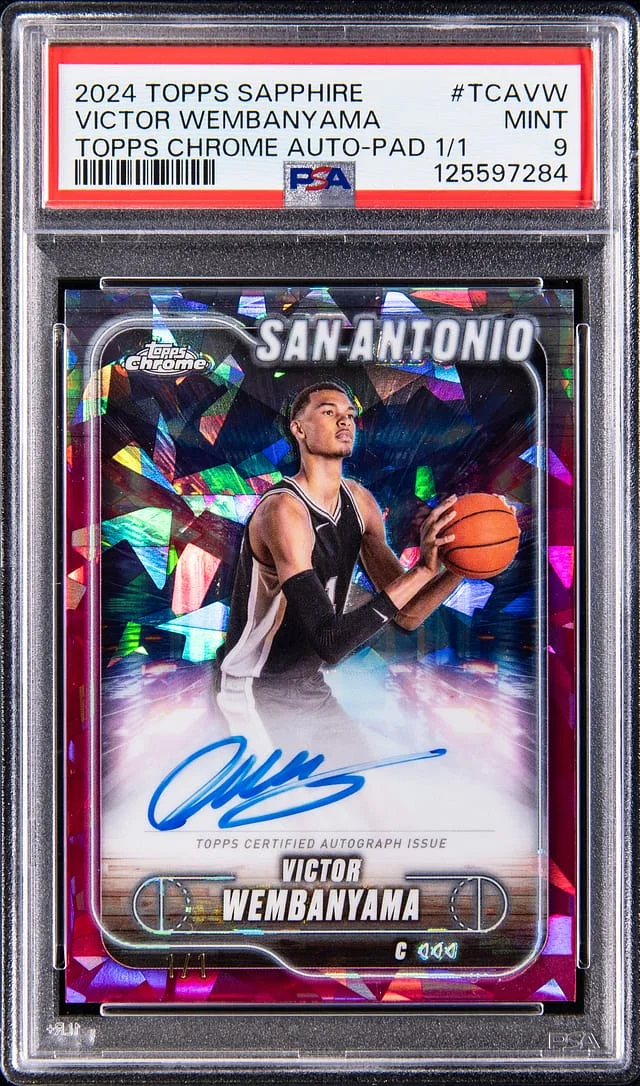 2024-25 Topps Chrome Sapphire Victor Wembanyama Autographs Padparadscha 1/1 #TCA-VW card image