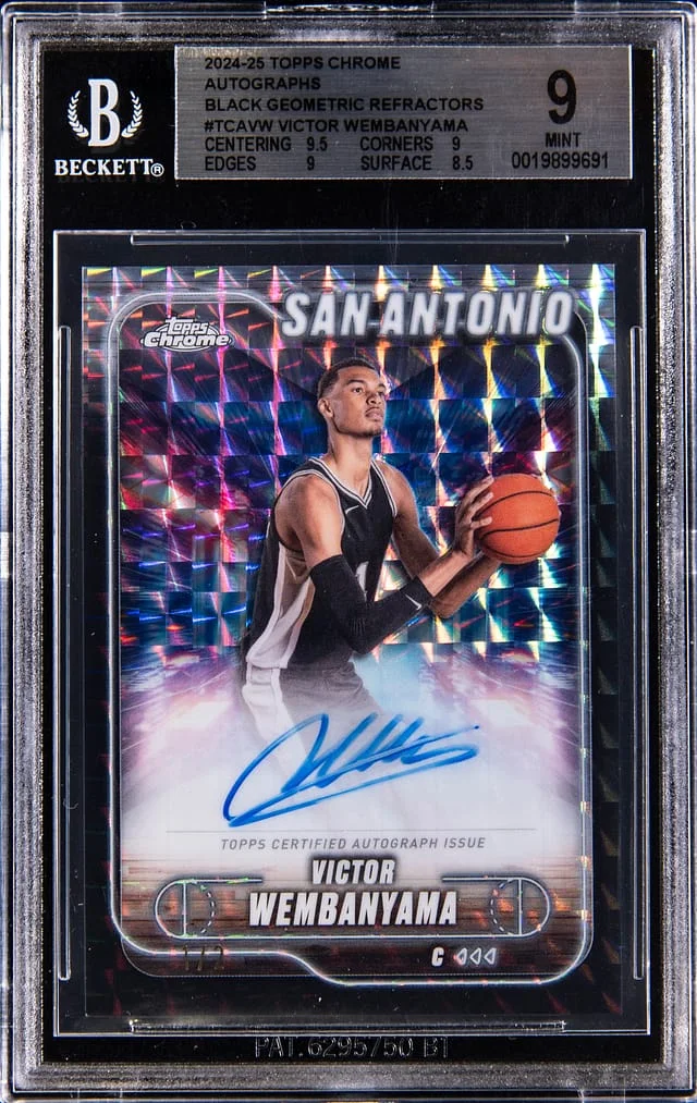 2024-25 Topps Chrome Victor Wembanyama Autographs Black Geometric Refractor #TCA-VW card image