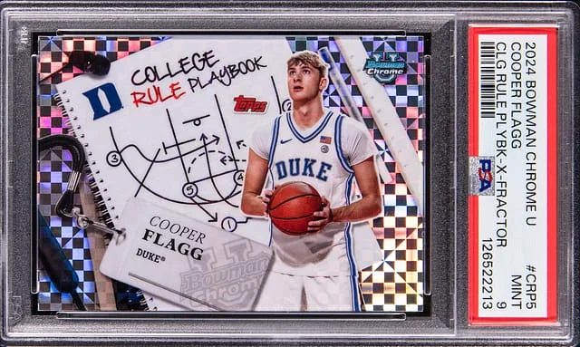 2024-25 Topps Cooper Flagg Bowman Chrome University College Rule Playbook X-Fractor #CRP-5 card image
