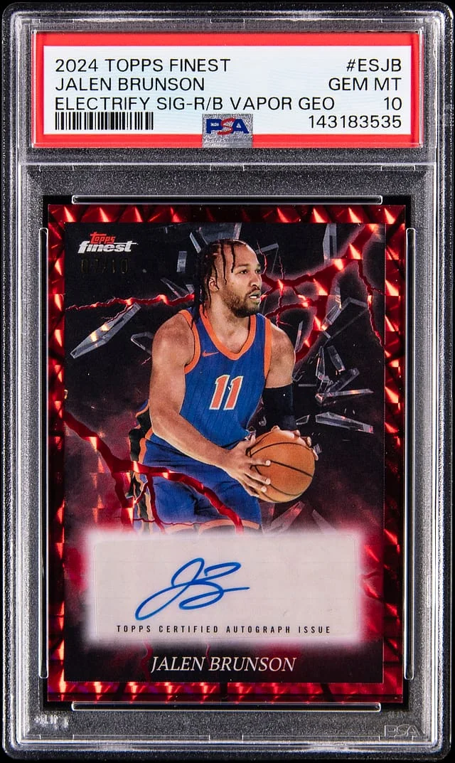 2024-25 Topps Finest Jalen Brunson Electrifying Signatures Red/Black Vapor Geometric Refractor #ES-JB card image
