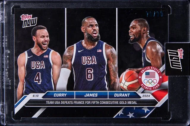 2024-25 Topps Now LeBron James/Stephen Curry/Kevin Durant Topps Encased Olympics Stars & Stripes #26 card image