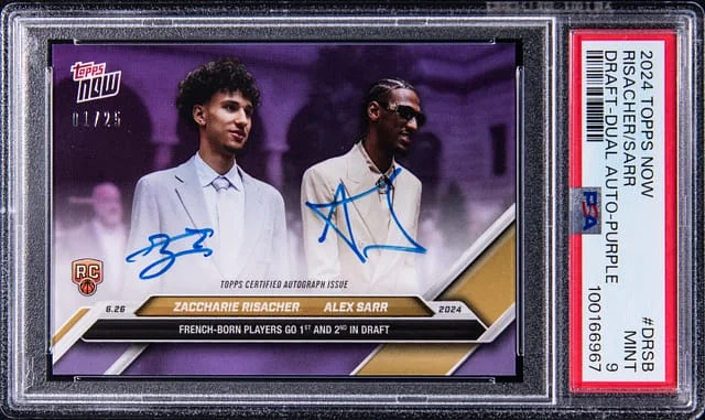 2024-25 Topps Now Zaccharie Risacher/Alex Sarr Draft Dual Autograph Purple #D-RSB card image