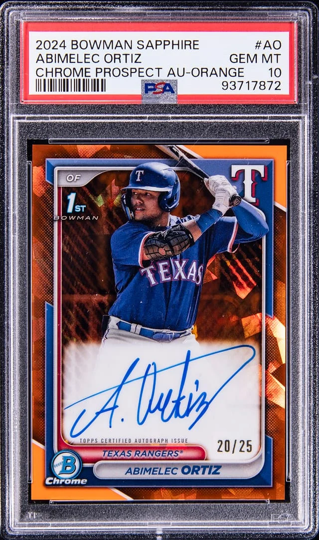 2024 Bowman Abimelec Ortiz Sapphire Chrome Prospects Autograph Orange #AO card image