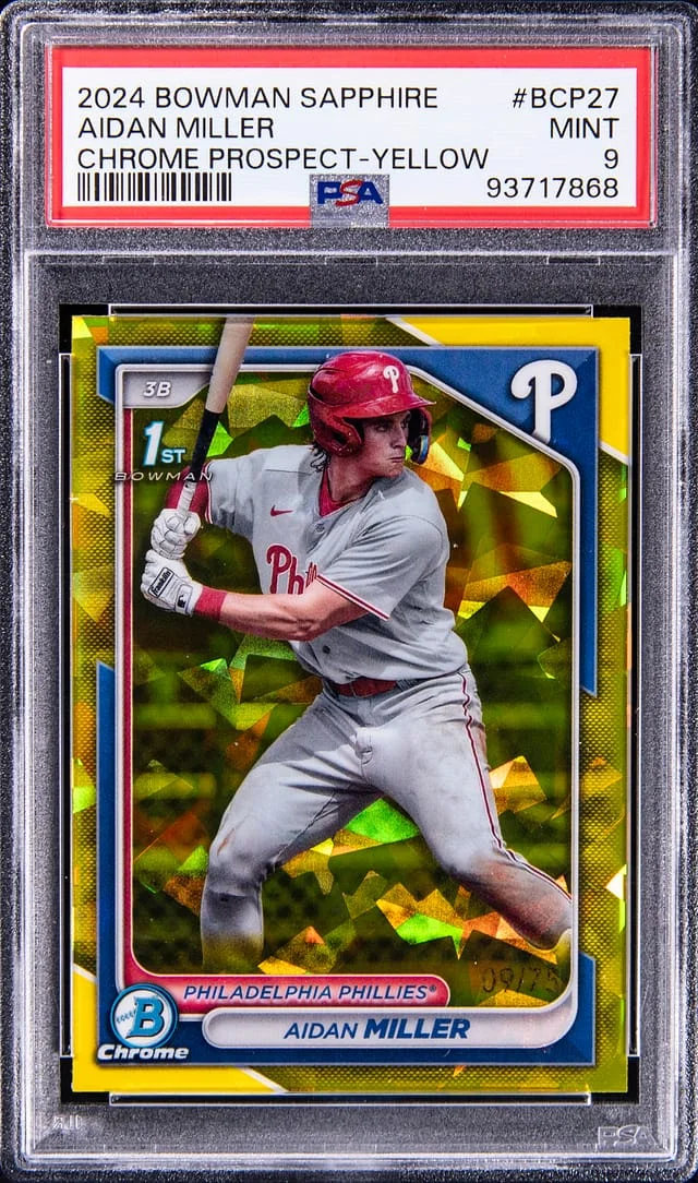 2024 Bowman Aidan Miller Sapphire Chrome Prospects Yellow #BCP27 card image
