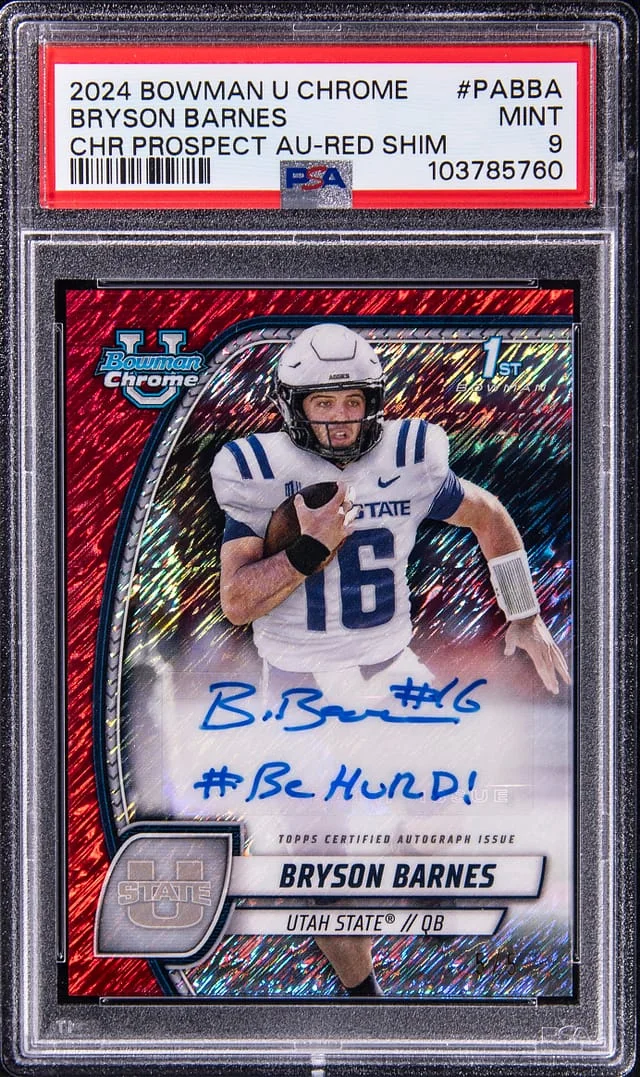 2024 Bowman Bryson Barnes U Chrome Chrome Prospect Autograph Red Shimmer #PABBA card image