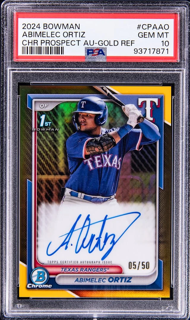 2024 Bowman Chrome Abimelec Ortiz Prospect Autograph Gold Refractor #CPAAO card image