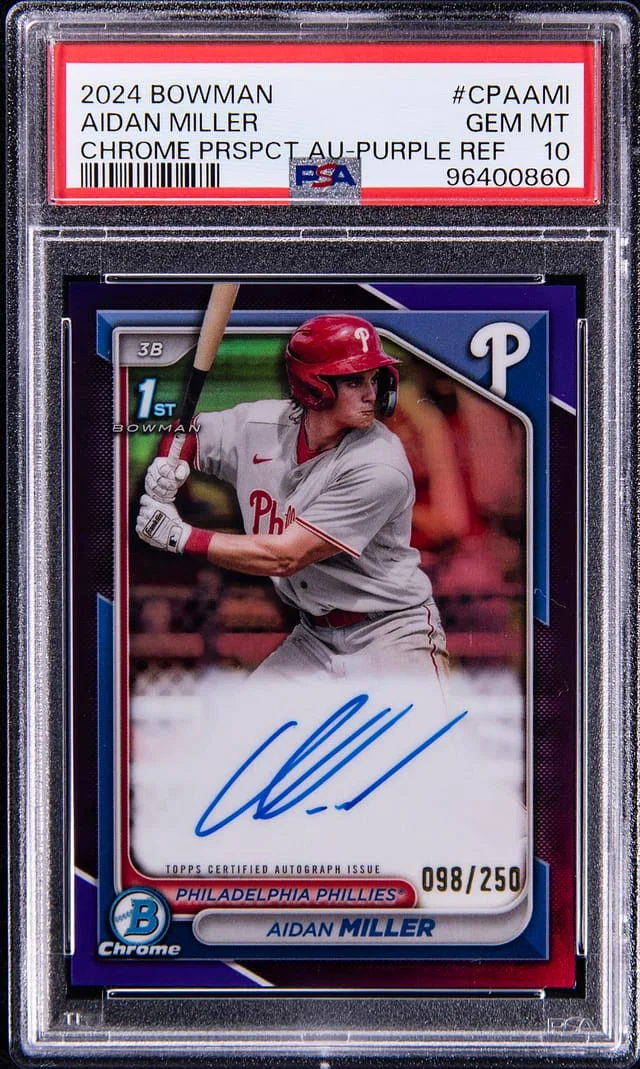 2024 Bowman Chrome Aidan Miller Prospect Autograph HTA Choice #CPAAMI card image