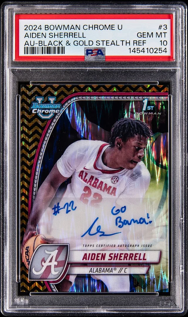 2024 Bowman Chrome Aiden Sherrell U Autograph Black & Gold Stealth Refractor #3 card image