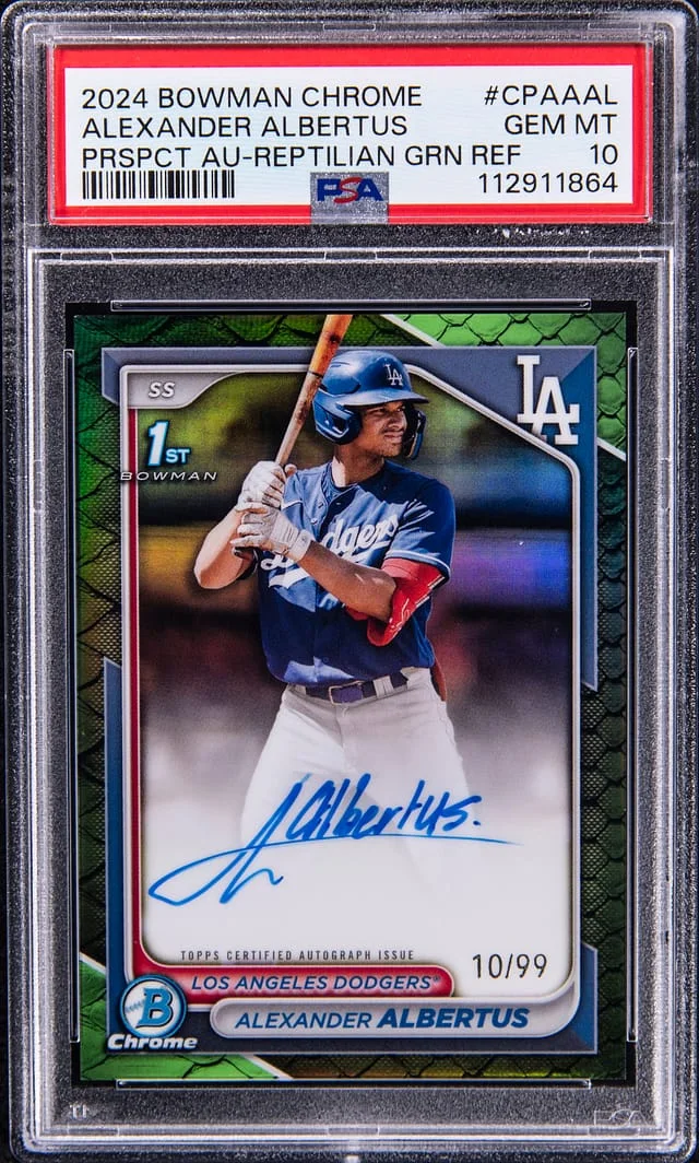2024 Bowman Chrome Alexander Albertus Prospect Autograph Reptilian Green Refractor #CPA-AL card image