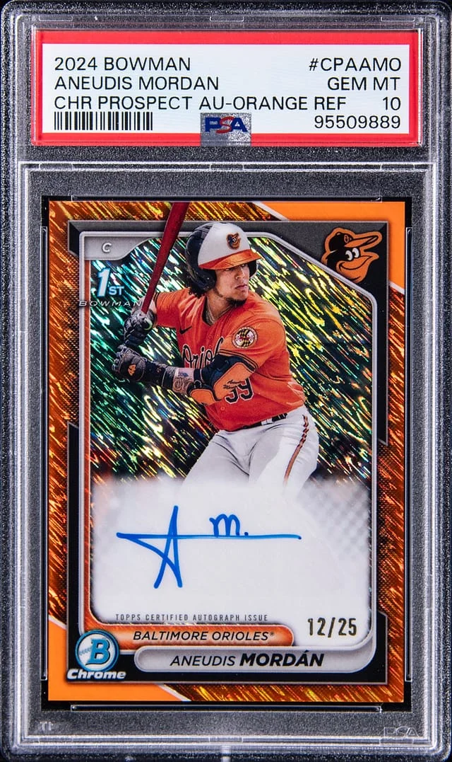 2024 Bowman Chrome Aneudis Mordan Prospect Autograph Orange Refractor #CPAAMO card image