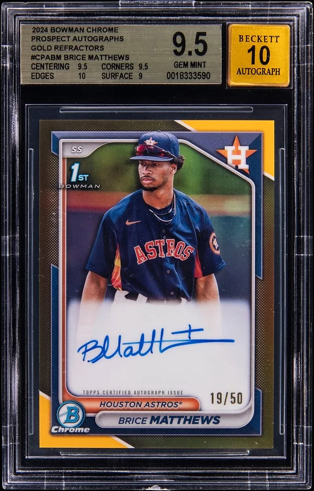 2024 Bowman Chrome Brice Mathews Prospect Autographs Gold Refractor #CPA-BM card image