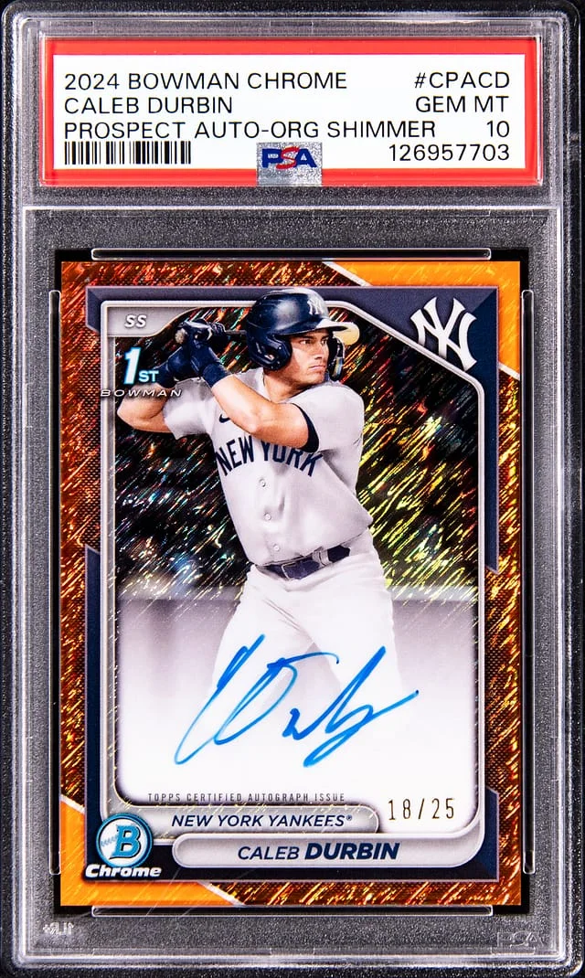 2024 Bowman Chrome Caleb Durbin Prospect Autographs Orange Shimmer Refractor #CPA-CD card image
