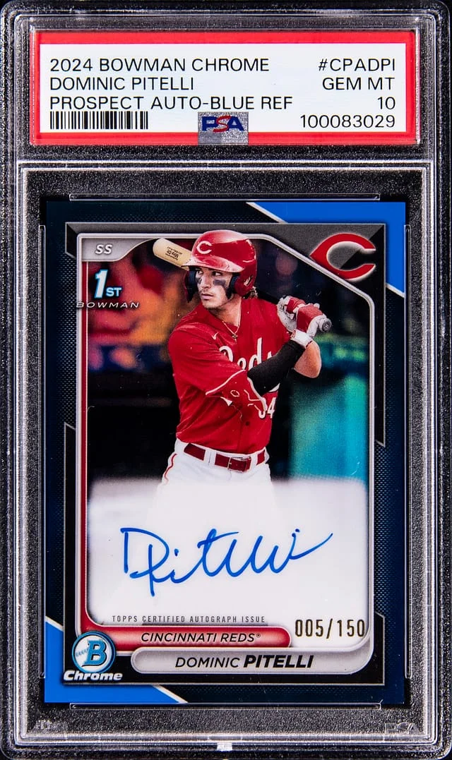 2024 Bowman Chrome Dominic Pitelli Prospect Autographs Blue Refractor #CPA-DPI card image