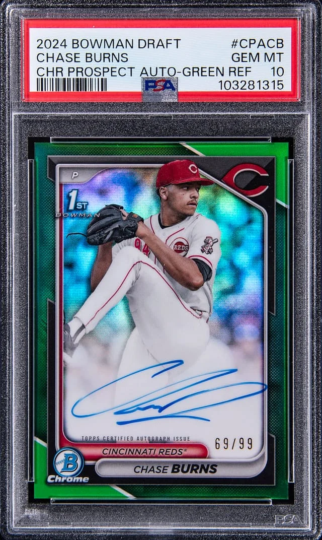 2024 Bowman Chrome Draft Chase Burnes Prospect Autograph Green Refractor #CPA-CB card image