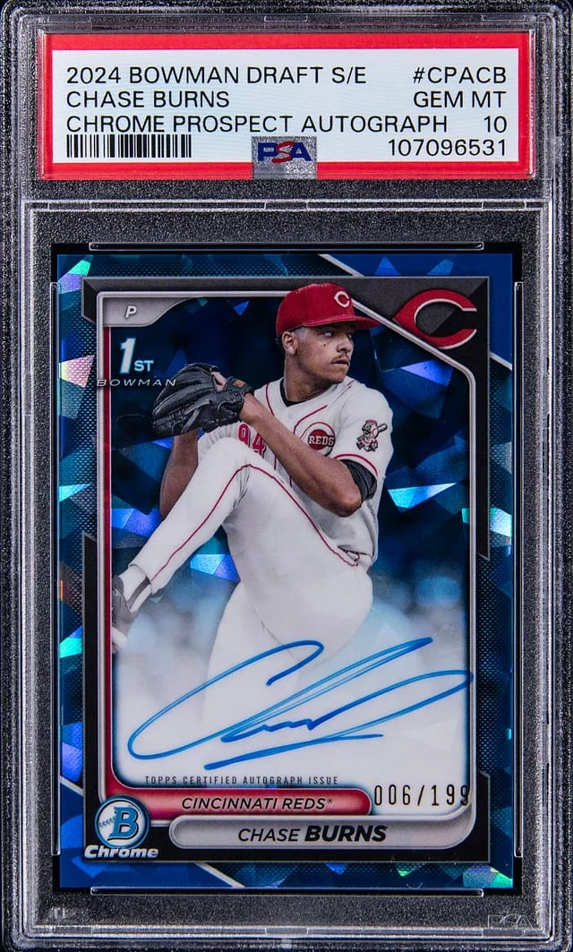 2024 Bowman Chrome Draft Chase Burns Sapphire Edition Chrome Prospect Autograph #CPACB card image
